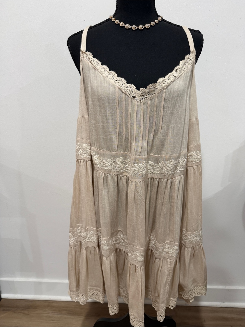 Lace-Trim Chemise Slip in Cream